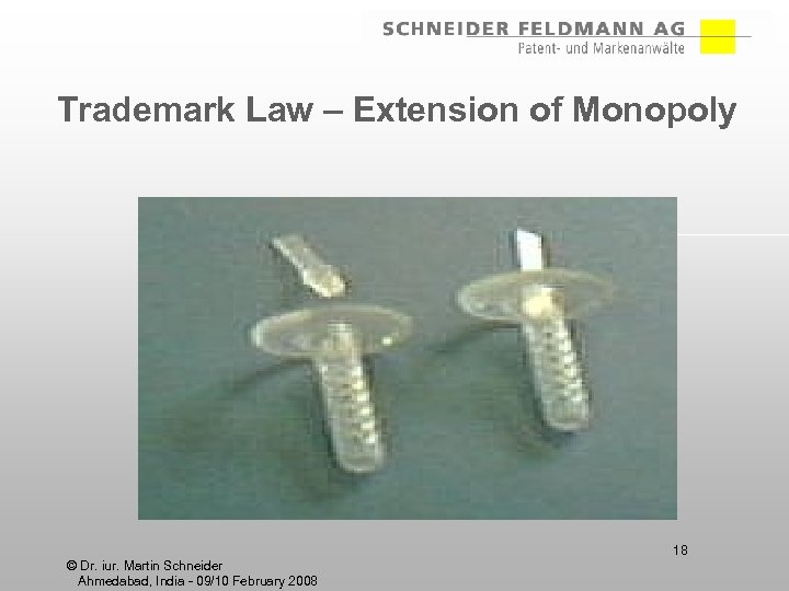 Trademark Law – Extension of Monopoly 18 © Dr. iur. Martin Schneider Ahmedabad, India