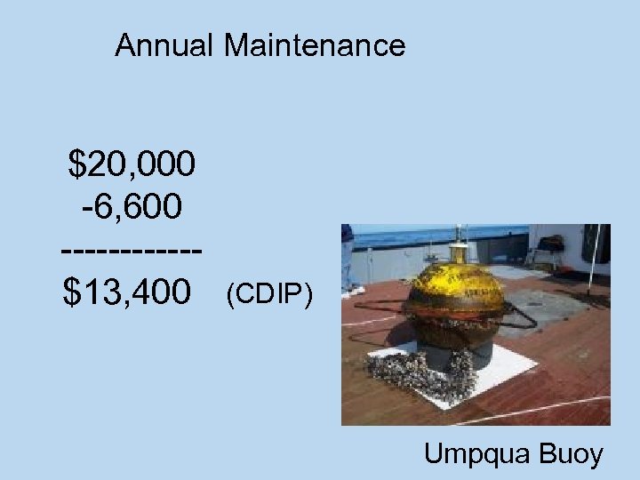 Annual Maintenance $20, 000 -6, 600 ------$13, 400 (CDIP) Umpqua Buoy 