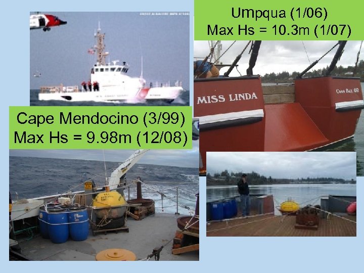 Umpqua (1/06) Max Hs = 10. 3 m (1/07) Cape Mendocino (3/99) Max Hs