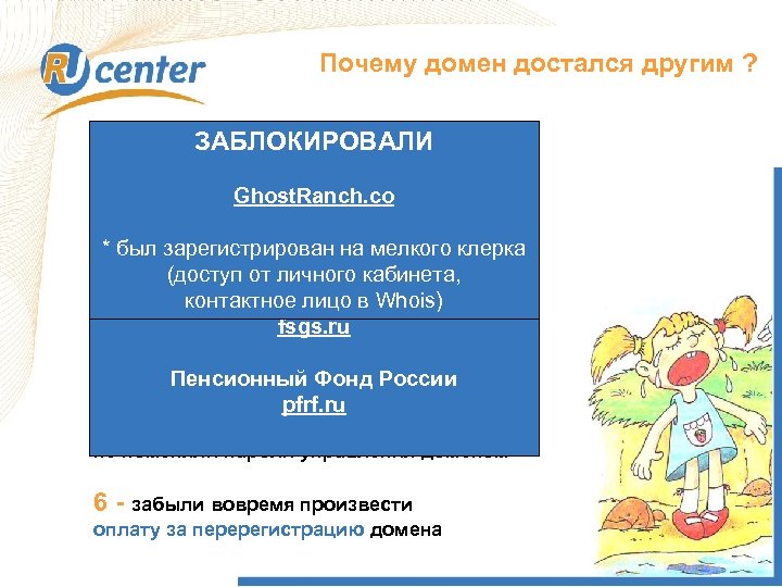 Почему домен достался другим ? 1 - вовремя не. ЗАБЫЛИ : ( зарегистрировали ЗАБЛОКИРОВАЛИдомен