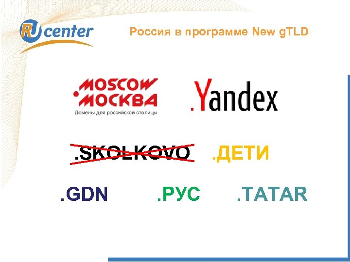 Россия в программе New g. TLD . . SKOLKOVO. GDN . РУС . ДЕТИ.