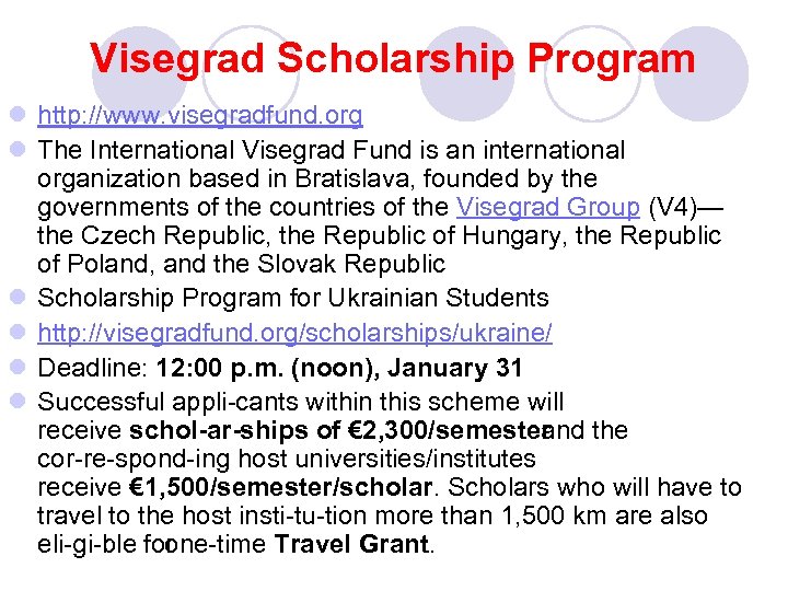 Visegrad Scholarship Program l http: //www. visegradfund. org l The International Visegrad Fund is