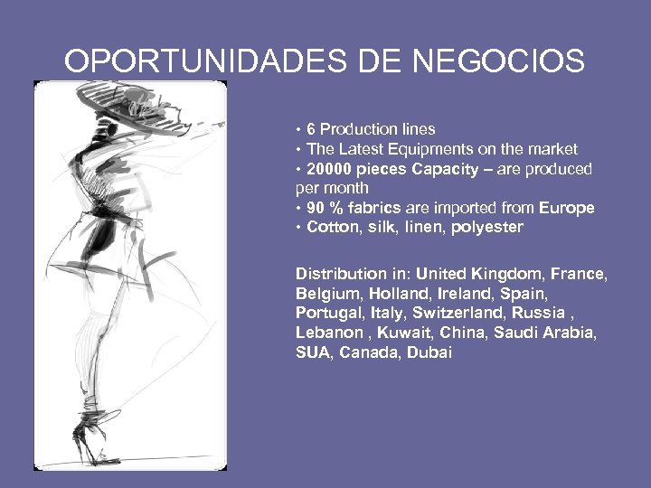 OPORTUNIDADES DE NEGOCIOS • 6 Production lines • The Latest Equipments on the market