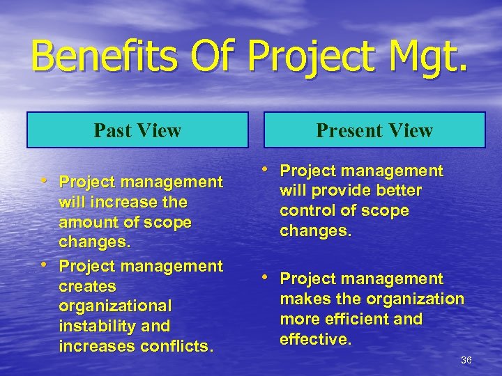 Benefits Of Project Mgt. Past View • Project management • will increase the amount