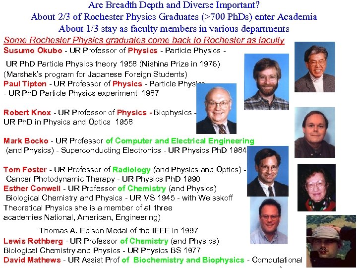 Are Breadth Depth and Diverse Important? About 2/3 of Rochester Physics Graduates (>700 Ph.