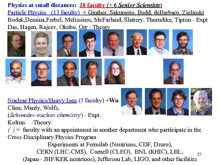 Physics at small distances: 18 faculty (+ 6 Senior Scientists) Particle Physics (13 faculty)