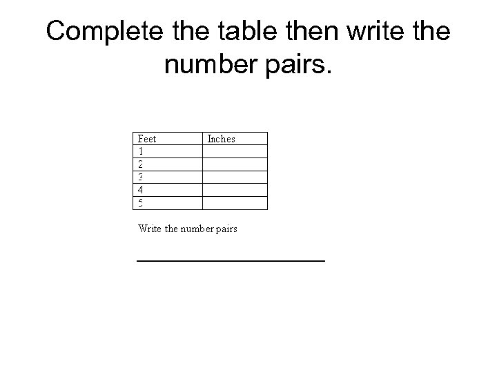 Complete the table then write the number pairs. 
