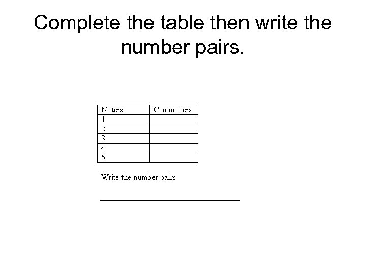 Complete the table then write the number pairs. 
