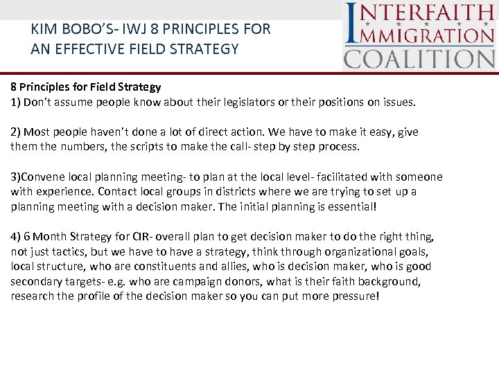 KIM BOBO’S- IWJ 8 PRINCIPLES FOR AN EFFECTIVE FIELD STRATEGY 8 Principles for Field