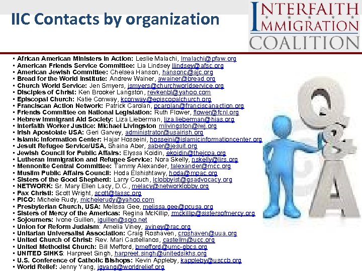 IIC Contacts by organization • • • • • • • • African American