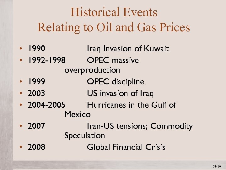 Historical Events Relating to Oil and Gas Prices • 1990 Iraq Invasion of Kuwait