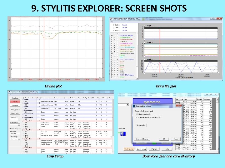 9. STYLITIS EXPLORER: SCREEN SHOTS Online plot Easy Setup Data file plot Download files