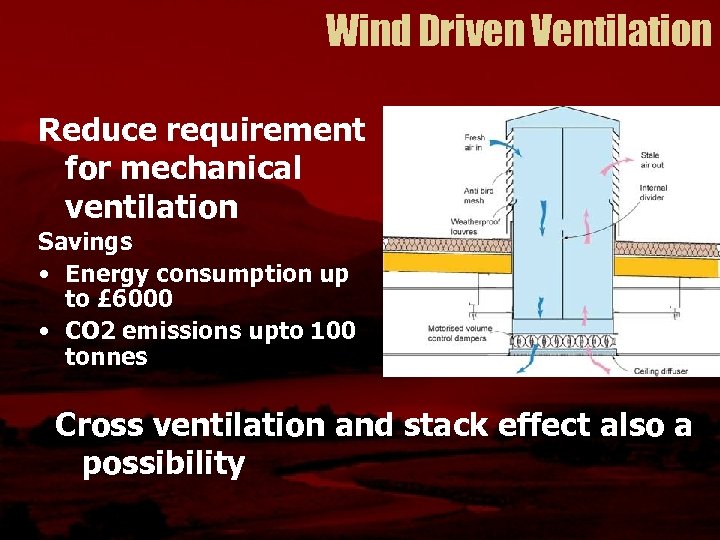 Wind Driven Ventilation Reduce requirement for mechanical ventilation Savings • Energy consumption up to