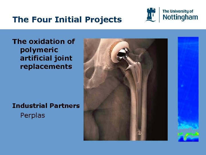 The Four Initial Projects The oxidation of polymeric artificial joint replacements Industrial Partners Perplas