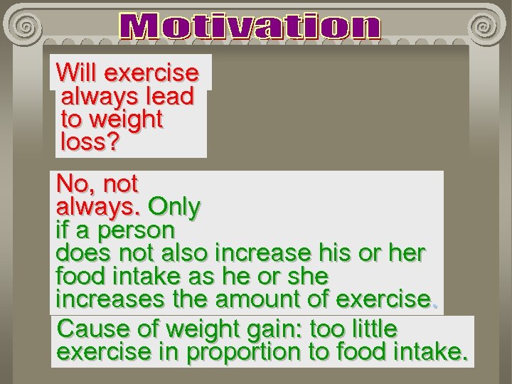 Will exercise always lead to weight loss? No, not always. Only if a person