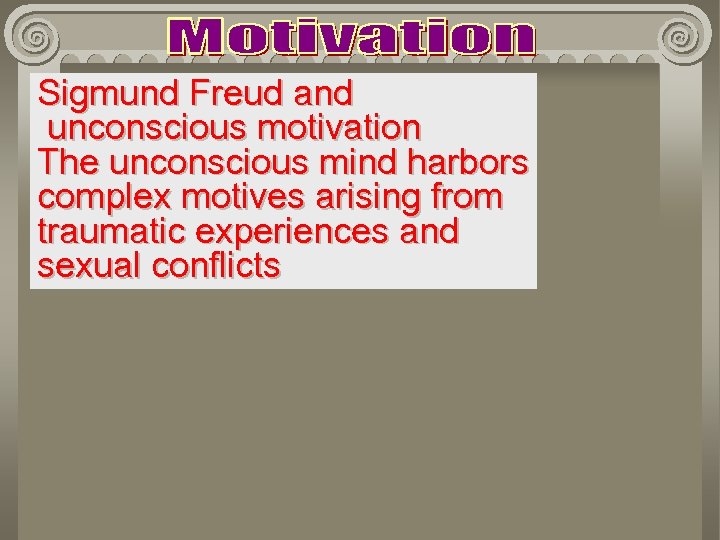 Sigmund Freud and unconscious motivation The unconscious mind harbors complex motives arising from traumatic