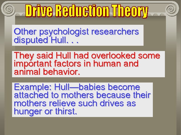 Other psychologist researchers disputed Hull. . . They said Hull had overlooked some important