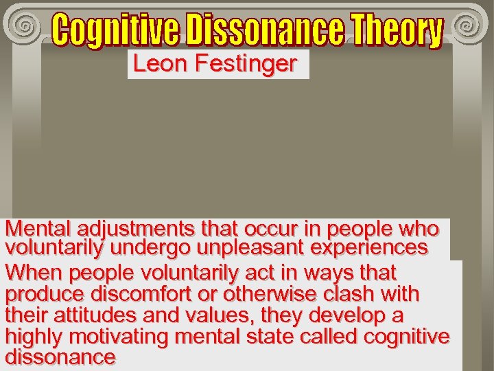 Leon Festinger Mental adjustments that occur in people who voluntarily undergo unpleasant experiences When