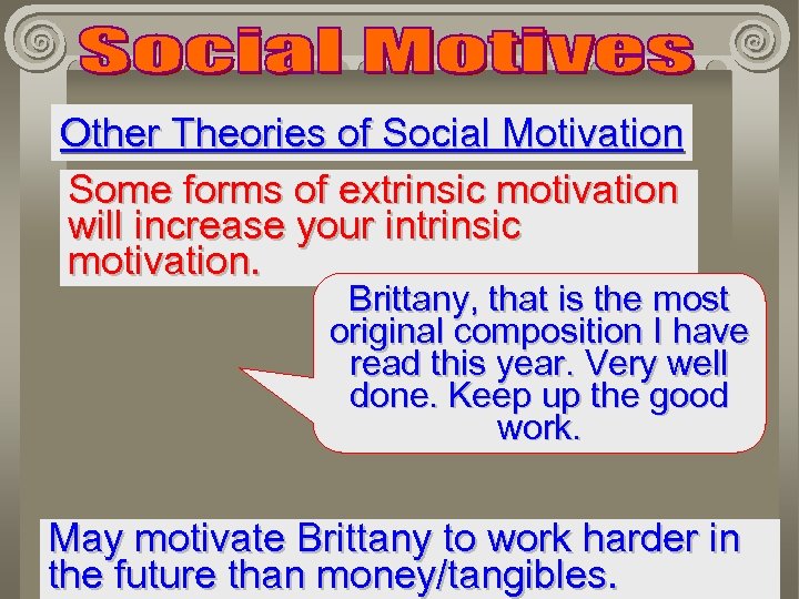 Other Theories of Social Motivation Some forms of extrinsic motivation will increase your intrinsic