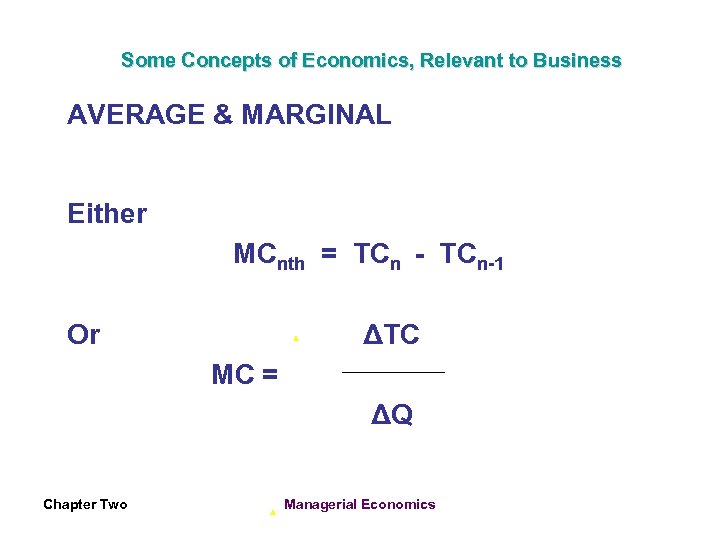 Some Concepts of Economics, Relevant to Business AVERAGE & MARGINAL Either MCnth = TCn