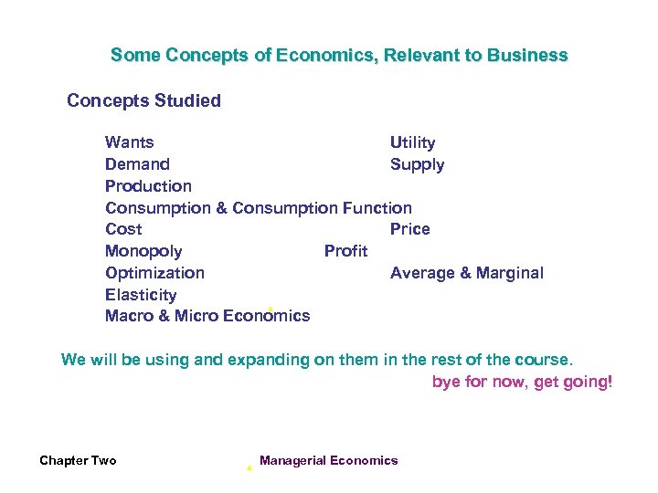Some Concepts of Economics, Relevant to Business Concepts Studied Wants Utility Demand Supply Production