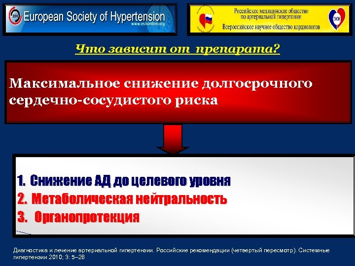 Что зависит от препарата? Максимальное снижение долгосрочного сердечно-сосудистого риска 1. Снижение АД до целевого