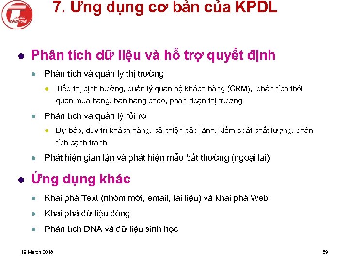 7. Ứng dụng cơ bản của KPDL l Phân tích dữ liệu và hỗ