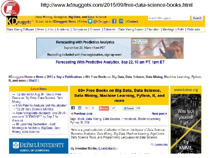 http: //www. kdnuggets. com/2015/09/free-data-science-books. html 19 March 2018 67 