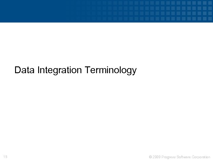 Data Integration Terminology 15 © 2009 Progress Software Corporation 