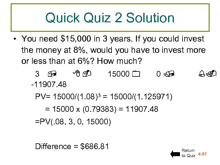 Quick Quiz 2 Solution • You need $15, 000 in 3 years. If you