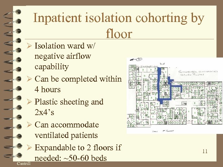 Inpatient isolation cohorting by floor Ø Isolation ward w/ negative airflow capability Ø Can