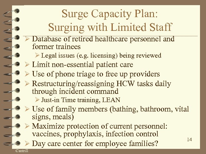 Surge Capacity Plan: Surging with Limited Staff Ø Database of retired healthcare personnel and