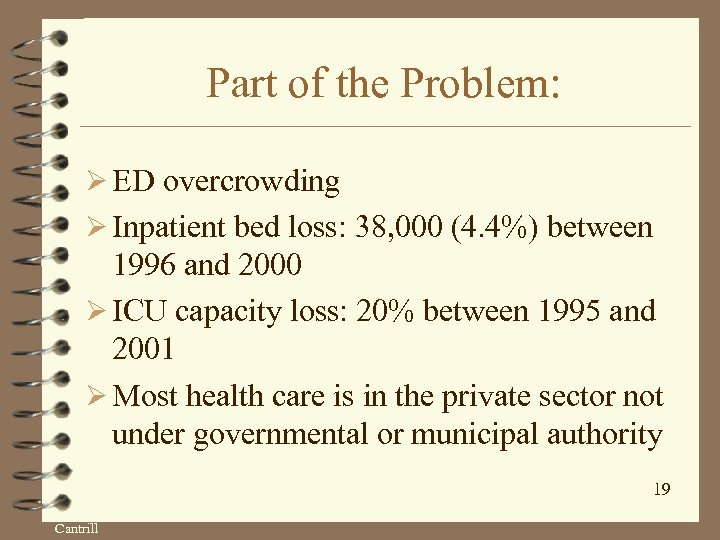 Part of the Problem: Ø ED overcrowding Ø Inpatient bed loss: 38, 000 (4.