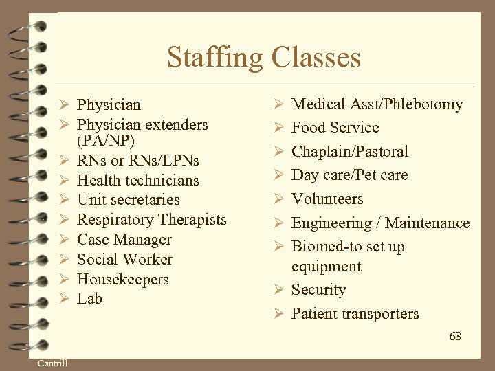 Staffing Classes Ø Physician extenders Ø Ø Ø Ø (PA/NP) RNs or RNs/LPNs Health
