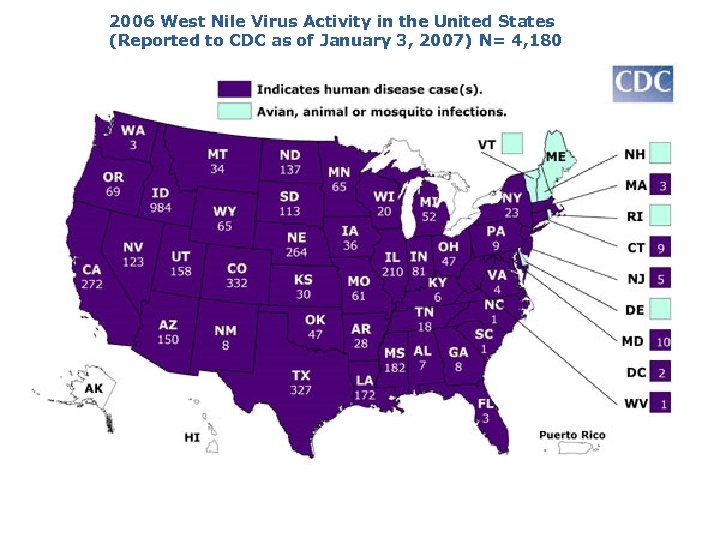 2006 West Nile Virus Activity in the United States (Reported to CDC as of