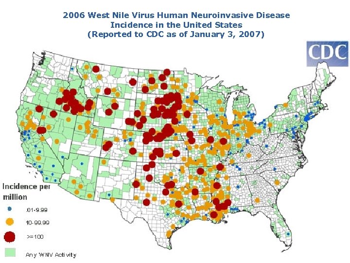 2006 West Nile Virus Human Neuroinvasive Disease Incidence in the United States (Reported to