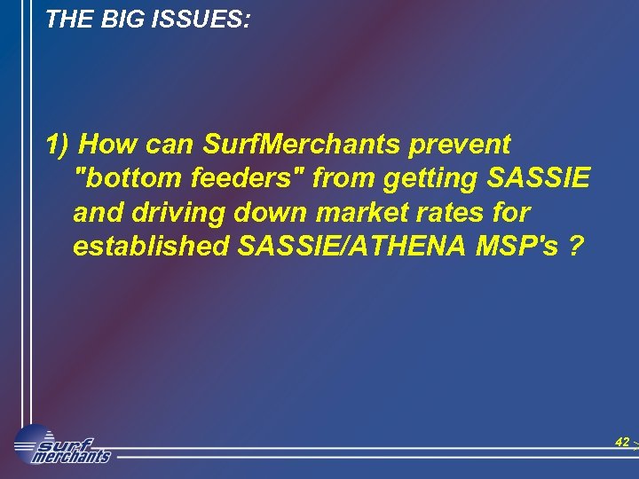 THE BIG ISSUES: 1) How can Surf. Merchants prevent 