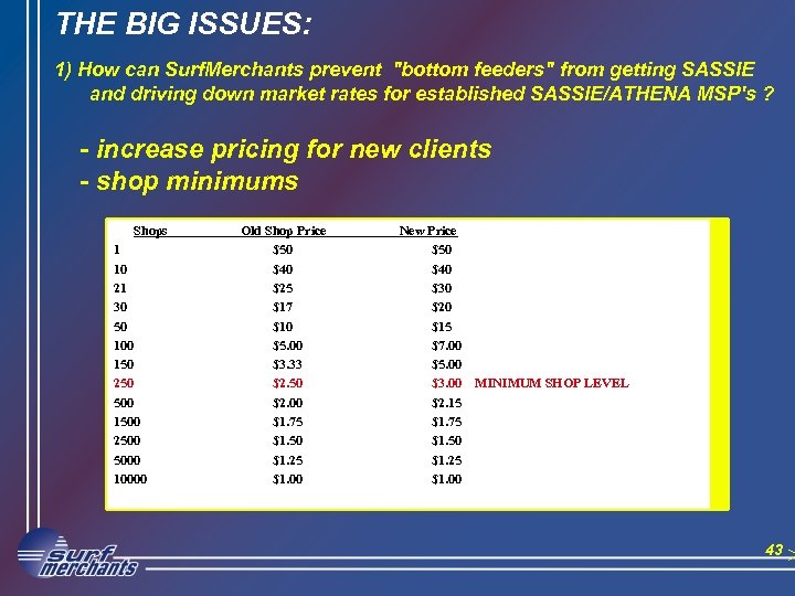 THE BIG ISSUES: 1) How can Surf. Merchants prevent 