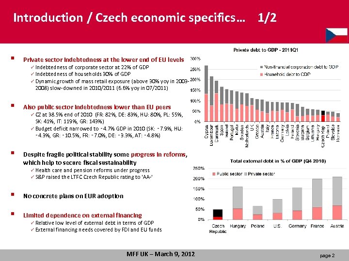 Introduction / Czech economic specifics… 1/2 § Private sector indebtedness at the lower end