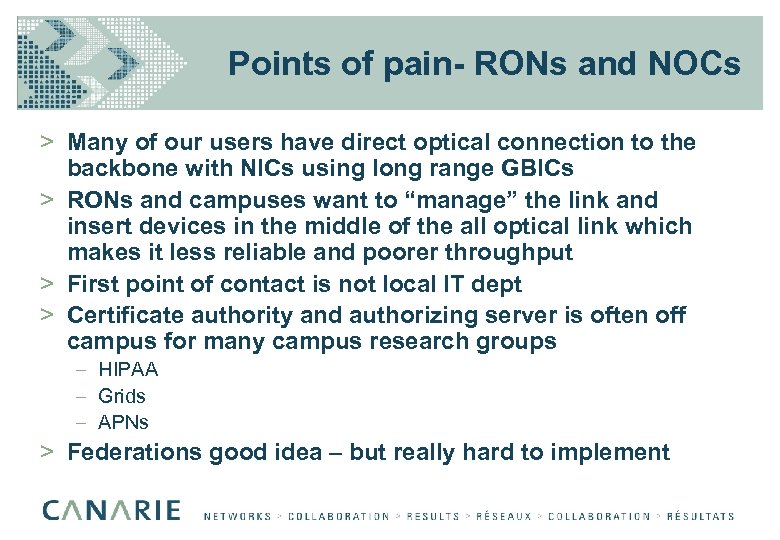 Points of pain- RONs and NOCs > Many of our users have direct optical