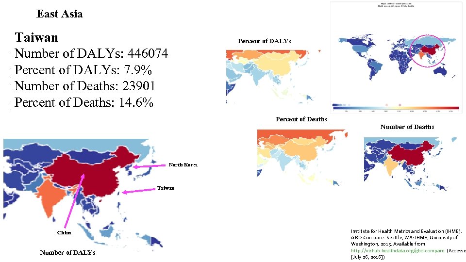 East Asia North Korea Taiwan China. Asia East Number of DALYs: 446074 Number of