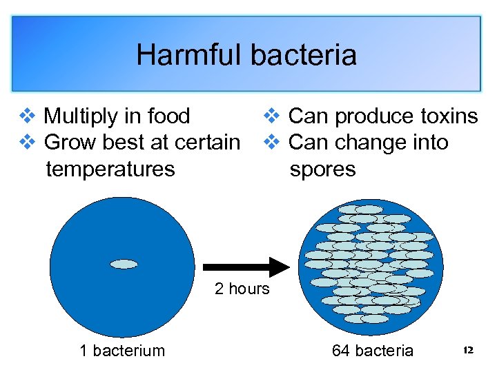 Harmful bacteria v Multiply in food v Can produce toxins v Grow best at