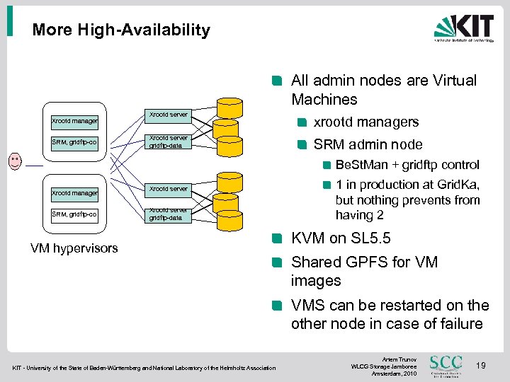 More High-Availability All admin nodes are Virtual Machines Xrootd manager SRM, gridftp-co Xrootd server