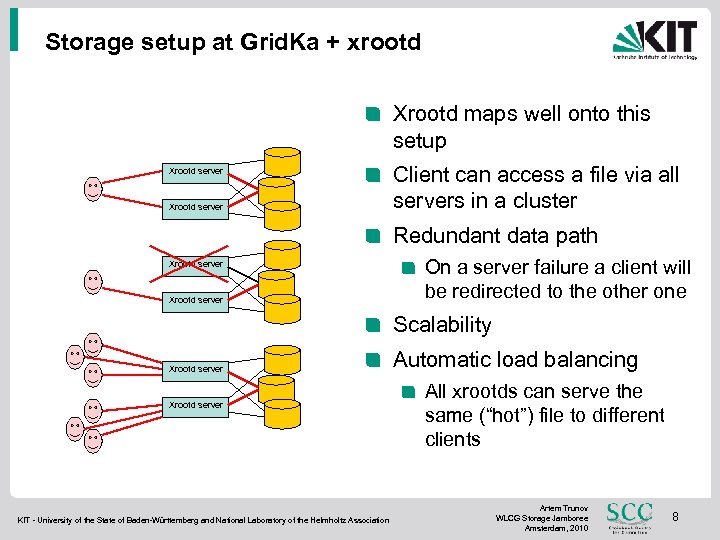 Storage setup at Grid. Ka + xrootd Xrootd maps well onto this setup Xrootd