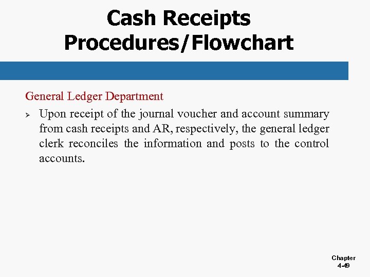 Cash Receipts Procedures/Flowchart General Ledger Department Ø Upon receipt of the journal voucher and