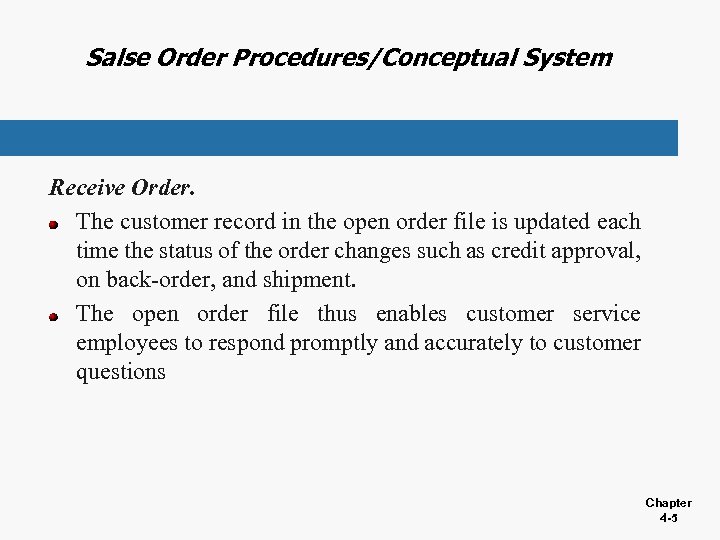 Salse Order Procedures/Conceptual System Receive Order. The customer record in the open order file