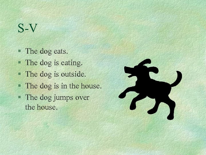 S-V § § § The dog eats. The dog is eating. The dog is