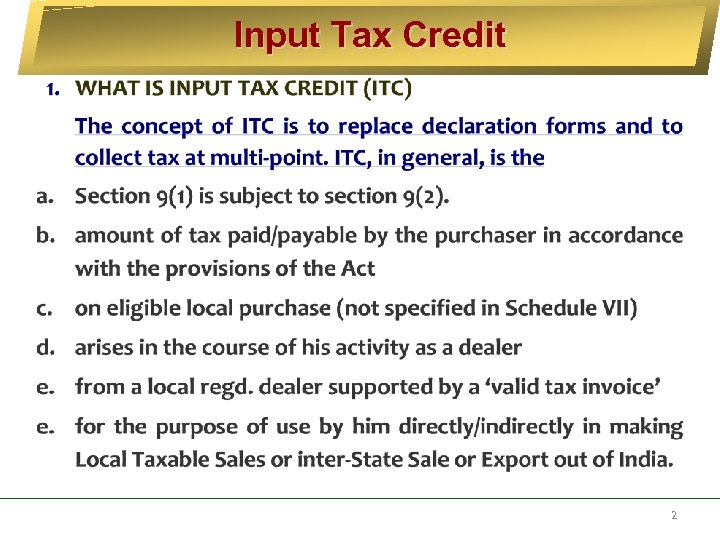 Input Tax Credit 2 