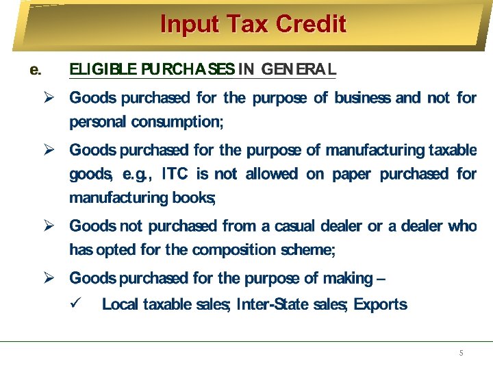 Input Tax Credit 5 