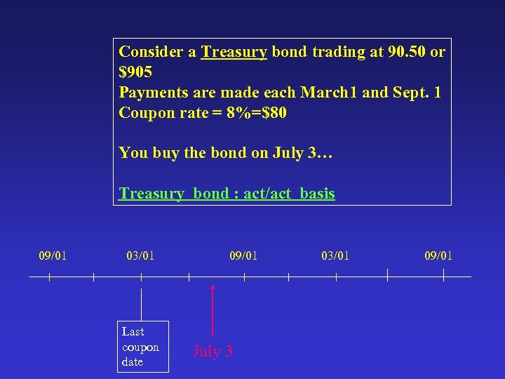 Consider a Treasury bond trading at 90. 50 or $905 Payments are made each